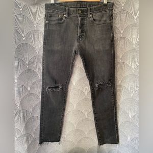 Top shop black distressed, skinny jeans, size 3